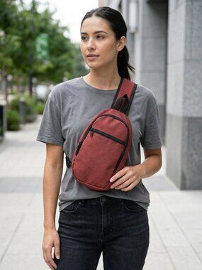 Minimalist Red Heathered Sling Bag Crossbody Backpack Small Travel Chest Bag
